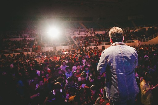 Pr Kenneth speaking at Revo (evangelistic rally) held at Miri Indoor Stadium_2012