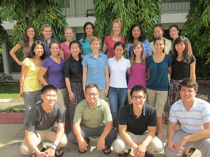 Karen Ngooi (lady in white shirt, second row) with her friend Kelsey (lady in blue shirt to Karen's left) and the trek director (lady standing in the last row, upper-right corner) taking a picture with the rest of the team who came from all over United States.