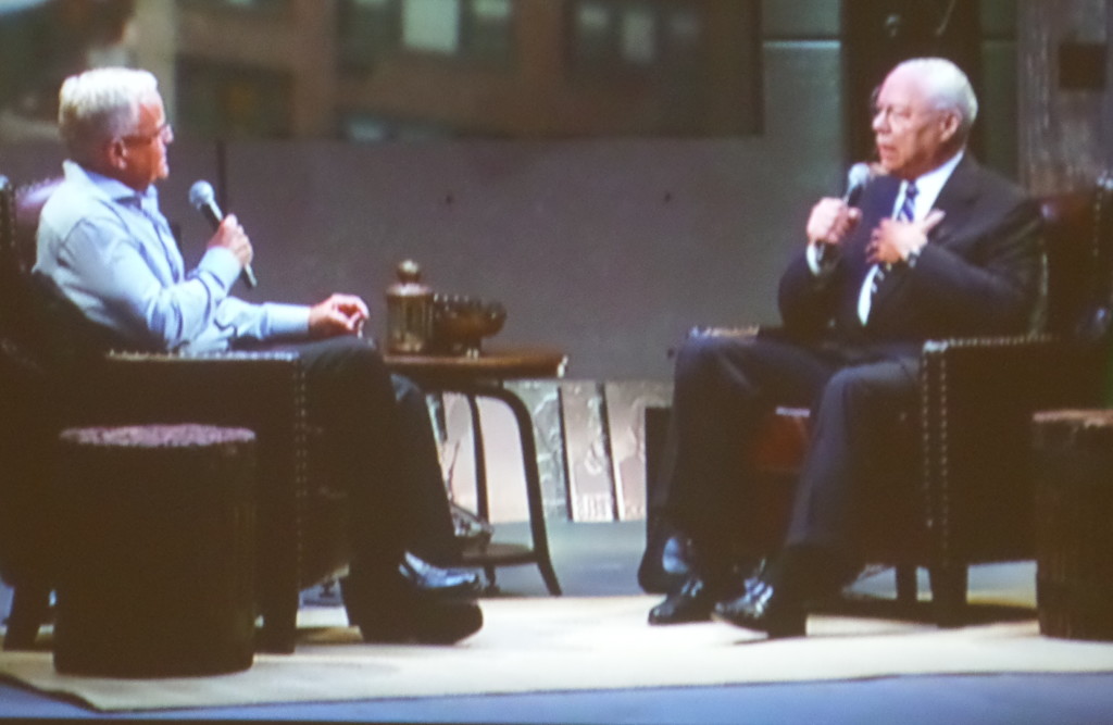 Colin Powell (right) sharing about his life experiences