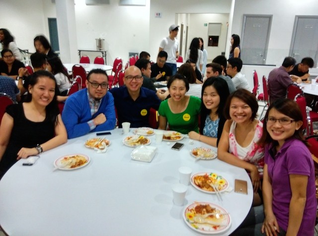 Worshippers enjoying a meal together