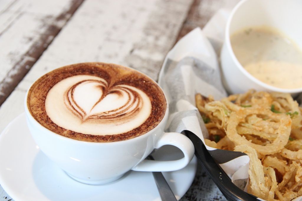 Delicious Onion Rings and Cappuccino from the Project B menu 