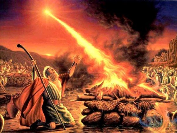 Elijah praying for the revival of fire from the Heaven on Mount Carmel before the 450 prophets of Baal and the 400 prophets of Asherah | Ref: pegponderingagain