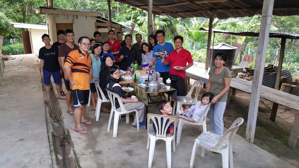 The team having a meal together