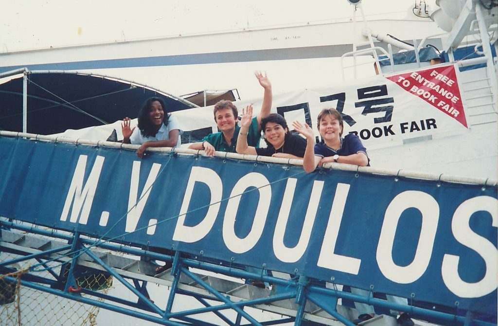 Pari Bala (most left) on the MV Doulos ship with the crew